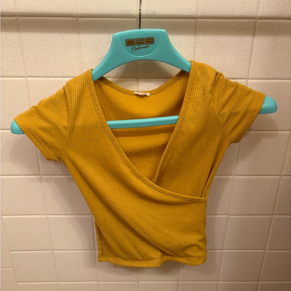 Garage Mustard Yellow Wrap Blouse
